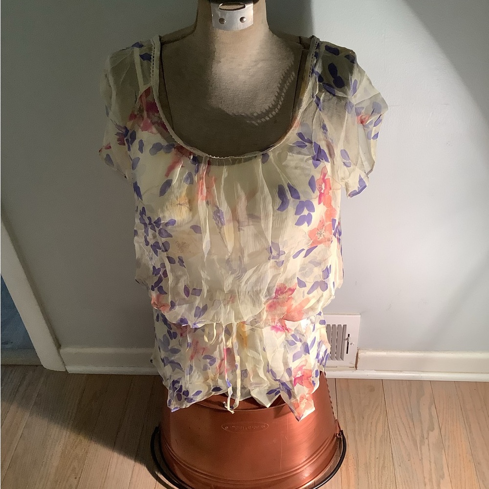 Beautiful semi sheer silk top. Mini or blouse
